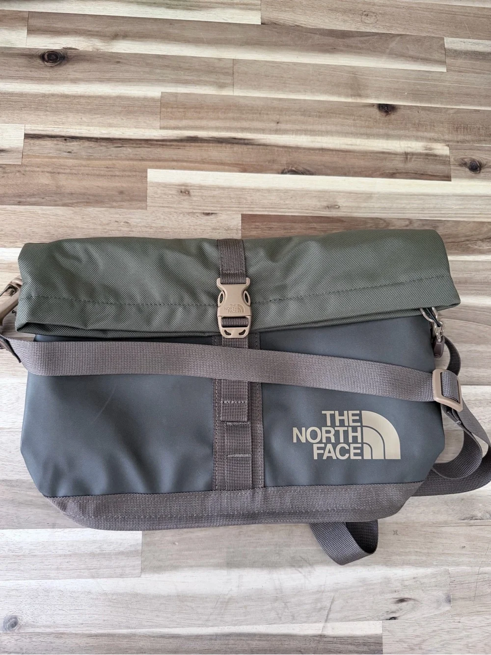 The North Face Olive and Gray Roll-Top Messenger Bag